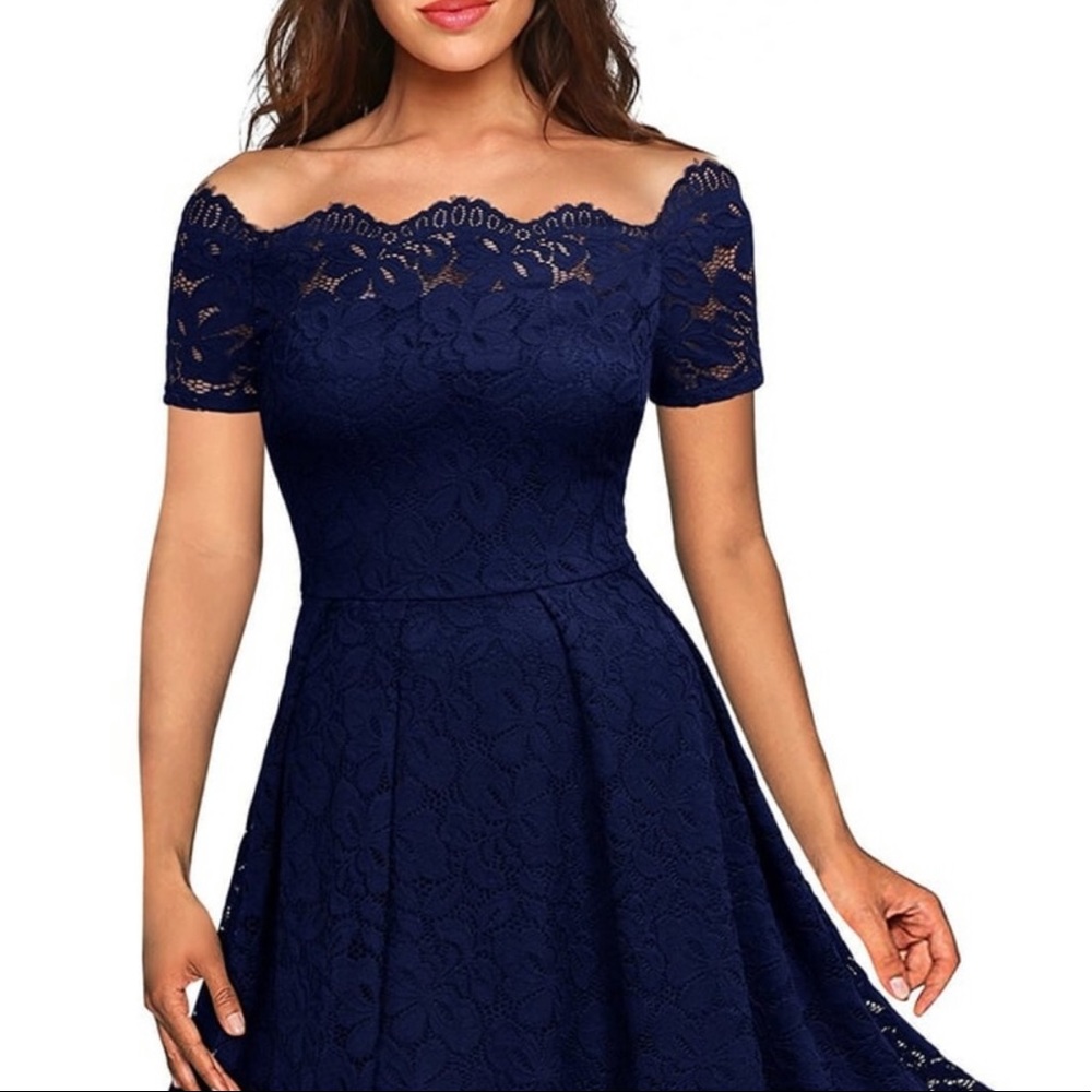 MISSMAY Vintage Floral Lace Short Sleeve Boat Neck